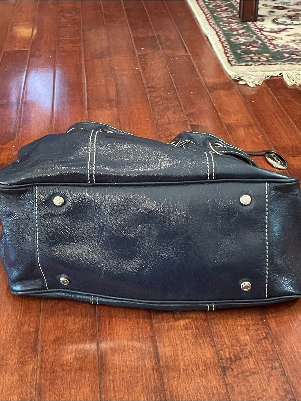 Vintage Talbots Navy Patent Leather Handbag W/ Silver Hardware
